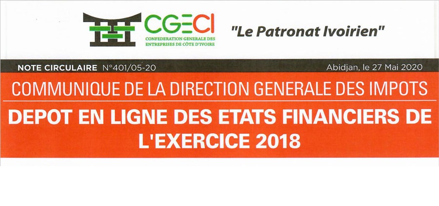 COMMUNIQUE DGI - DEPOT EN LIGNE DES ETATS FINANCIERS DE L'EXERCICE 2018