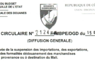 Levée de la suspension des importations, des exportations, et des formalités de dédouanement des marchandises en provenance ou à destination du Mali