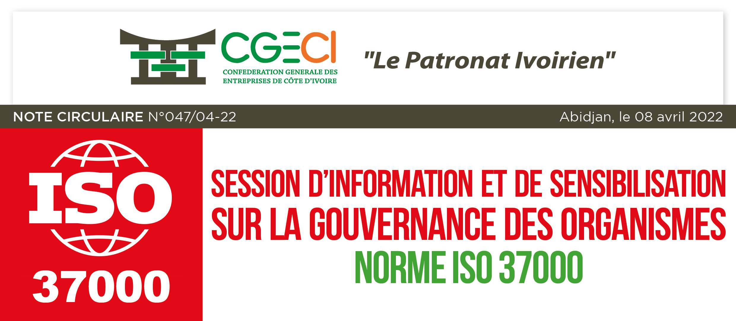 Session d’information et de sensibilisation sur la Gouvernance des Organismes/norme ISO 37000