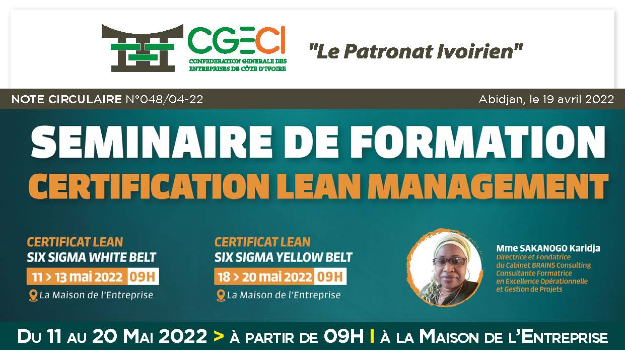 Séminaire de formation CGECI Mai 2022 : Certification Lean Management