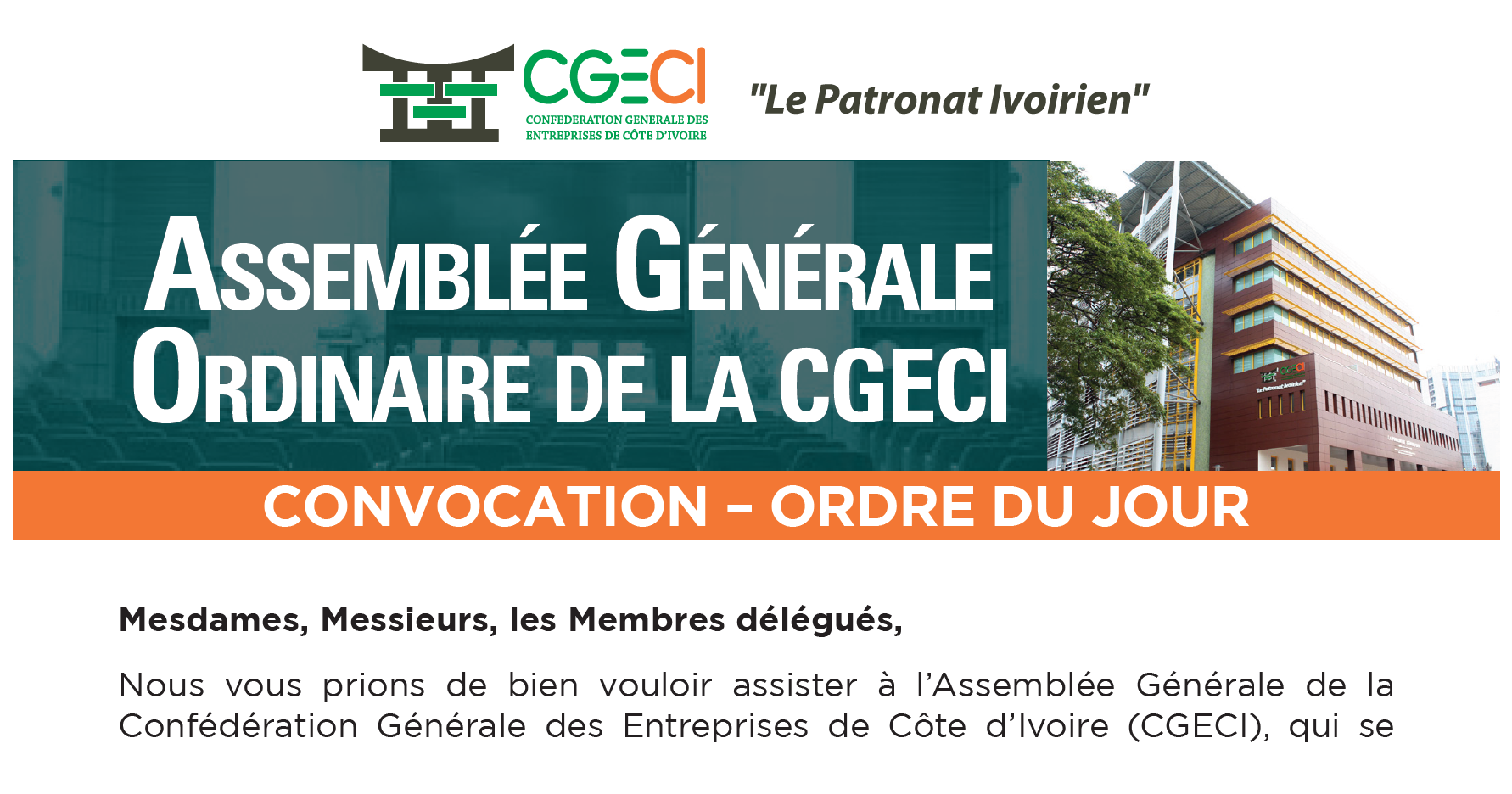 TR : Assemblée Générale Ordinaire de la CGECI le 28 DEC. 2022