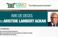 NOTE D'INFORMATION DE L'AVIS DE DECES DE FEU ARISTIDE LAMBERT ACKAH