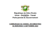 Communiqué du Conseil des Ministres du mercredi 13 Septembre 2023